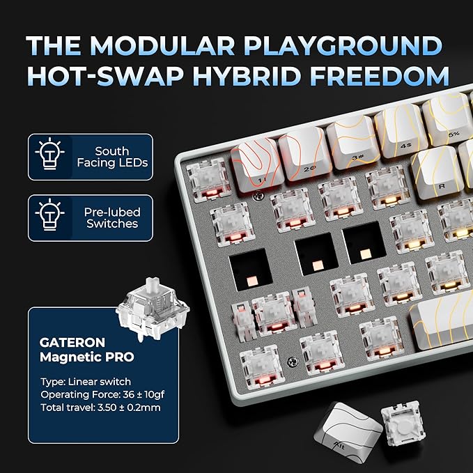 OHY XVX HE68 60 Percent Gaming KeyboardHall Effect Magnetic Switches CNC Aluminum Frame Rapid Trigger Keyboard w Topographic IMD Keycaps 8KHz Polling Rate Adjustable ActuationHot-Swap-White