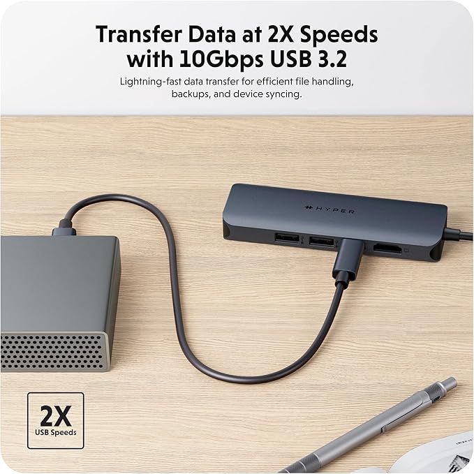 HyperDrive Next 6 Port USB C Hub for Mac PC Chromebook with 4K60Hz HDMI 2 USB-A USB-C 10Gbps 100W Power Delivery 312 MB/s SD Card Reader Ports