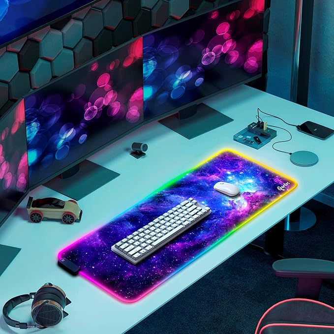 Gerlos RGB Large Gaming Mouse Pad Extended Soft LED Mouse Pad Non-Slip Rubber Base Water Resist Keyboard Pad Computer Mousepad 31.5×11.8 inches