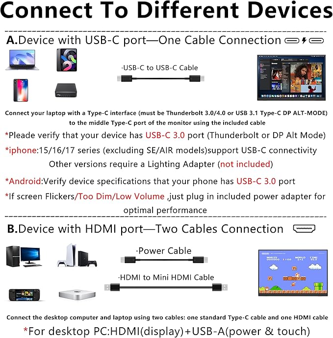 13.3” 1080P OLED Portable Monitor Touchscreen 100000:1 contrast ratio 500 nits brightness Display Built-in Stand Speakers HDR Portable ScreenTravel Monitors for Laptop Mac PC Phone PS4/5 Xbox Switch