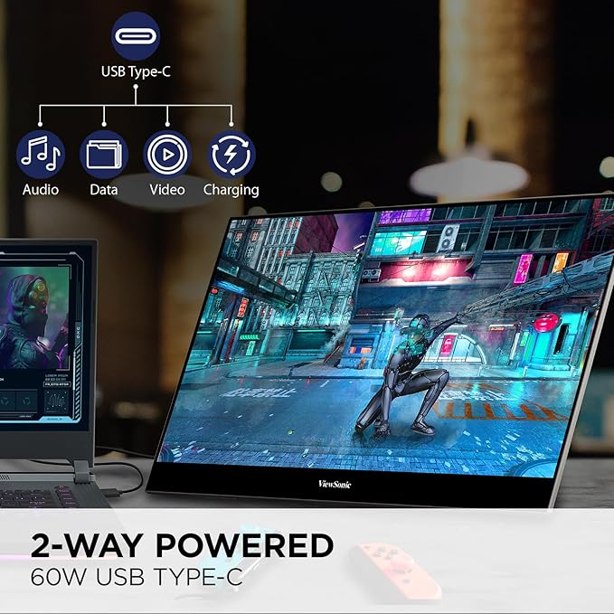 ViewSonic VX1655-4K-OLED 15.6 Inch 4K UHD Portable OLED Monitor with 2 Way Powered 60W USB C Mini HDMI Dual Speakers and Built-in Stand with Magnetic Cover