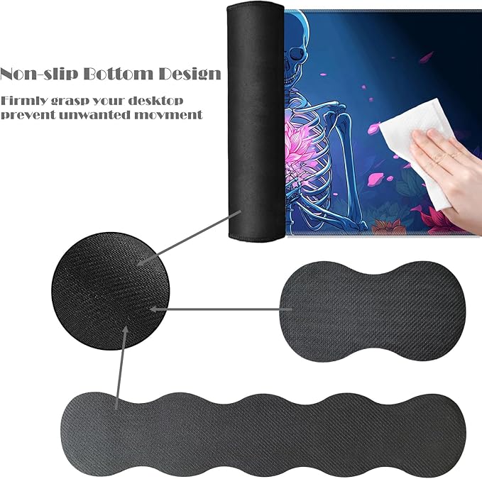 Ergonomic Keyboard Wrist Rest &amp Mouse Pad Wrist Rest SetXL Gaming Desk Mat 31.5x 11.8Non-Slip BaseMemory FoamEasy Typing Pain Relief for Office &amp HomeSkeleton with Glowing Lotus
