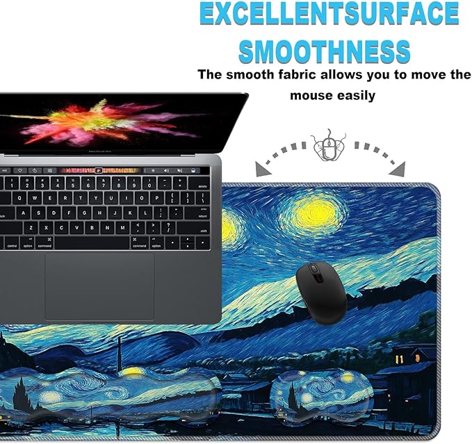 Keyboard Wrist Rest and Mouse Pad Set31.5x11.8 Inches Desk MatWaterproof Non-Slip Ergonomic Wrist Support for Pain ReliefExtended Desk Protector for Office Home GamingStarry Night Sky Art