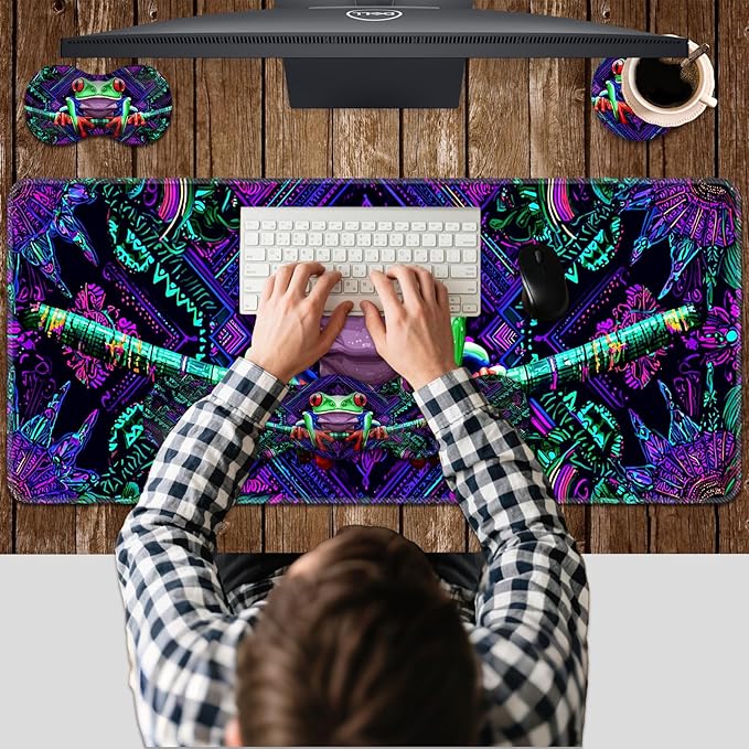 Ergonomic Keyboard Wrist Rest &amp Mouse Pad Wrist Rest SetXL Gaming Desk Mat 31.5x 11.8Non-Slip BaseMemory FoamEasy Typing Pain Relief for Office &amp HomeTree Frog