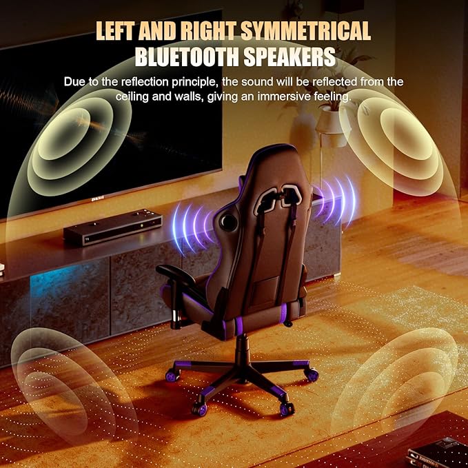 GTPLAYER Gaming Chair with SpeakersVideo Game Chair Bluetooth Music with Lumbar Support Ergonomic Comfortable Office Computer Chair for Adults Adjustable Reclining Chair 360° Swivel Light Purple