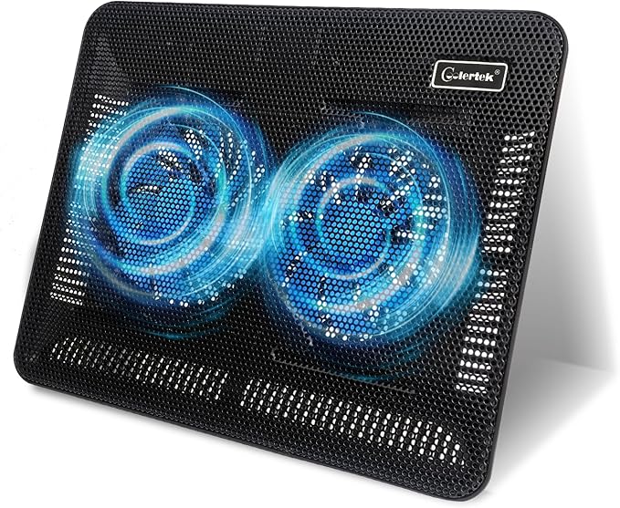 Laptop Cooling Pad Coolertek Portable Slim Quiet Laptop Notebook Cooler Cooling Pad Stand with 2 Blue LED Fans USB Powered Adjustable Angled Fits 11-14 Inch Laptop