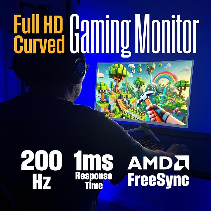 Westinghouse 27 Inch Curved Full HD White Gaming Monitor 200Hz AMD FreeSync Support Low Motion Blur 1500R Curve 1920 x 1080 for PC Games with Built in Speakers DisplayPort 2X HDMI