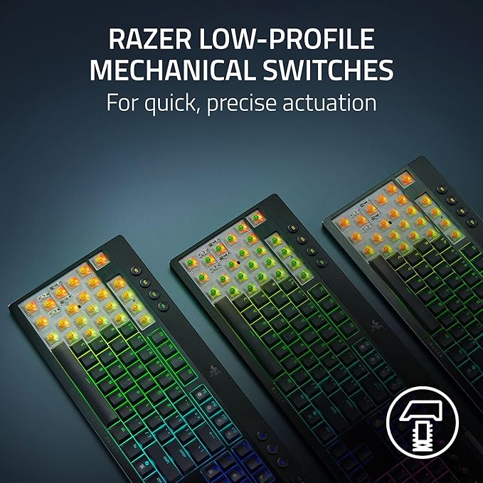 Razer BlackWidow V4 Low Profile TKL HyperSpeed Wireless Gaming Keyboard: Yellow Mechanical Switches - 2.4GHz Wireless &amp Bluetooth - Multi-Function Roller - 3 Control Buttons - Long Battery Life