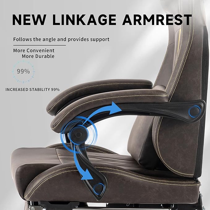 Brown Gaming Chairs with Footrest PVC Leather Video Game Chair for Adults Ergonomic Gaming Chair with Headrest &amp Lumbar Support Reclining Gamer Chairs with Adjustable Backrest (Brown)
