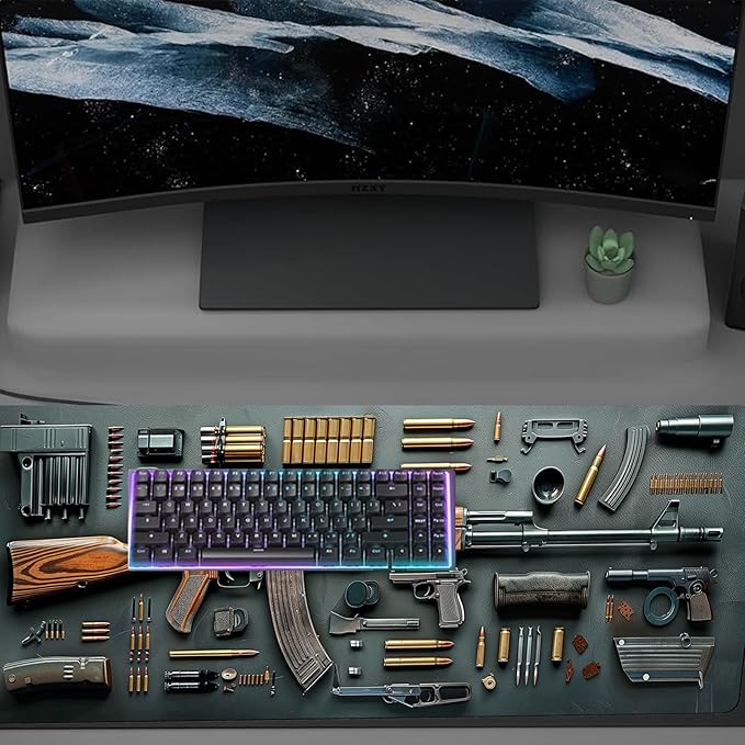 Cool Military Weapon Build Weapon Parts Display Large Gaming Mouse PadNon-Slip Rubber Desk Mat Keyboard for Table Decor (B)