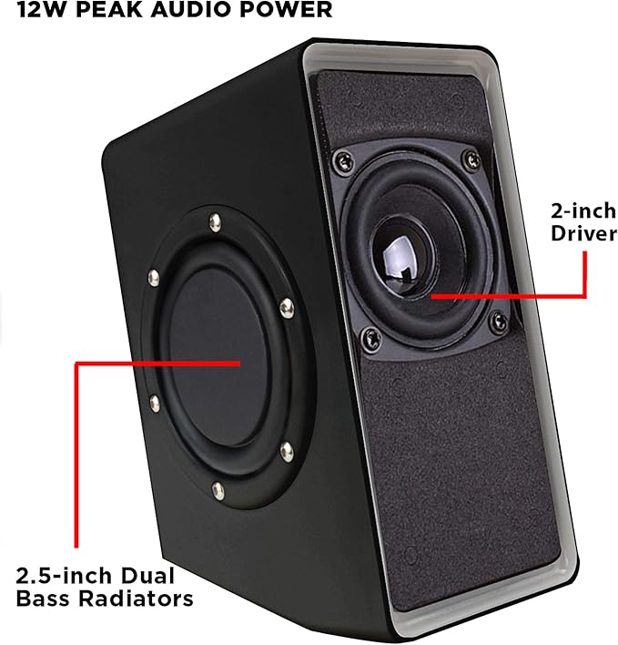 GOgroove Gaming Computer Speakers with Blue LED Light - SonaVERSE O2i Speakers for Desktop Laptop PC - USB Speaker 2.0 with AUX Input in-Line Volume Control Bass Stereo Sound 14W (Black)