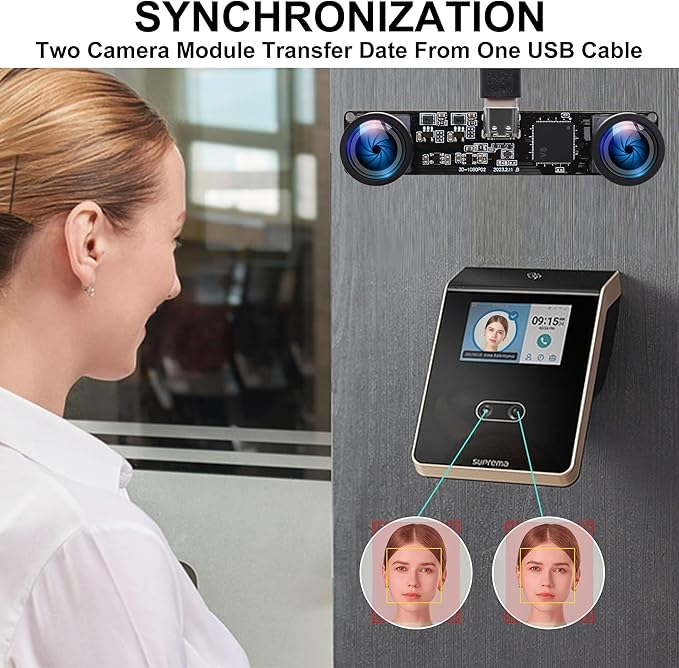 60fps USB Camera 4MP Synchronization Webcam Module with 120Degree No Distortion Dual Lens 3840X1080P 3D Stereo Webcam for PC Computer Cam for Face Recognition VR Biometric Detection