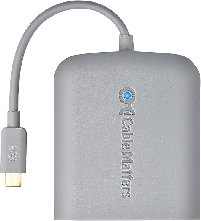 Cable Matters USB C Hub DisplayPort 4K@60Hz (USBC DisplayPort Hub) 100Mbps Ethernet 2X USB 60W Host Charging in Gray - Thunderbolt 4 / Thunderbolt 3 Port Compatible for MacBook Pro