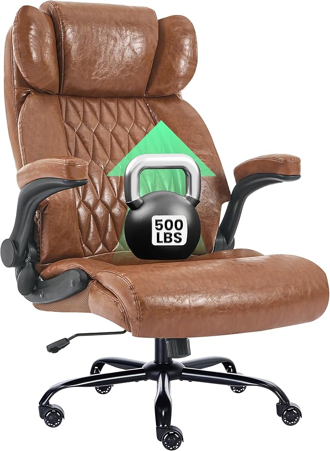 500lbs Big and Tall Office Chair Adjustable Lumbar Support for Back Pain Extra Wide Seat Executive Office Chair Thick Armrest Pad Heavy Duty Base&ampUpgraded Wheels Ergonomic Comfy Computer Desk C
