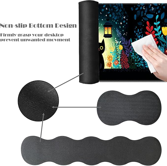 Ergonomic Keyboard Wrist Rest &amp Mouse Pad Wrist Rest SetXL Gaming Desk Mat 31.5x 11.8Non-Slip BaseMemory FoamEasy Typing Pain Relief for Office &amp HomeBlack Cat