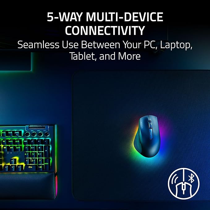 Razer Pro Click V2 Wireless Mouse: Right-Handed Ergonomic Design with Thumb Rest - AI Prompt - Long Battery Life - Multi Device Connectivity via 2.4GHz Bluetooth or USB C Wired Mode - Chroma RGB