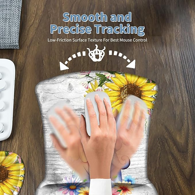 Keyboard Wrist Rest and Mouse Wrist Rest Pad Set Made of Memory Foam with Non Slip Rubber Base Ergonomic Gel Wrist Rest for Computer Keyboard Gaming Office Working Cute Elephant Sunflower Coaster