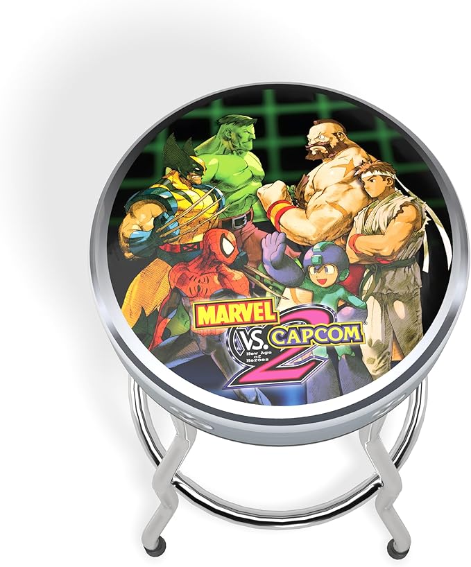 ARCADE1UP Officially Licensed Adjustable Stool with Chrome-Plated Steel Frame and High-Density Foam Padding for Supreme Gaming Comfort (Marvel VS Capcom 2)