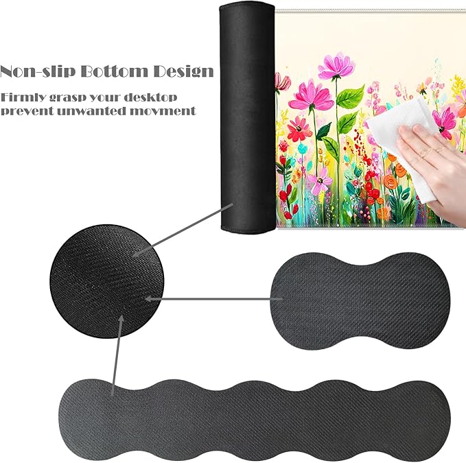 Ergonomic Keyboard Wrist Rest &amp Mouse Pad Wrist Rest SetXL Gaming Desk Mat 31.5x 11.8Non-Slip BaseMemory FoamEasy Typing Pain Relief for Office &amp HomeColorful Floral Field