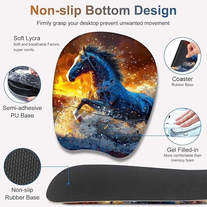Large Mouse Pad Keyboard Wrist Rest Set Ergonomic Mouse Pad with Wrist Support Desk Mat with Stitched Edges + Coaster Extended Desk Pad Waterproof Desk Mat for Home Office Game I Running Horse