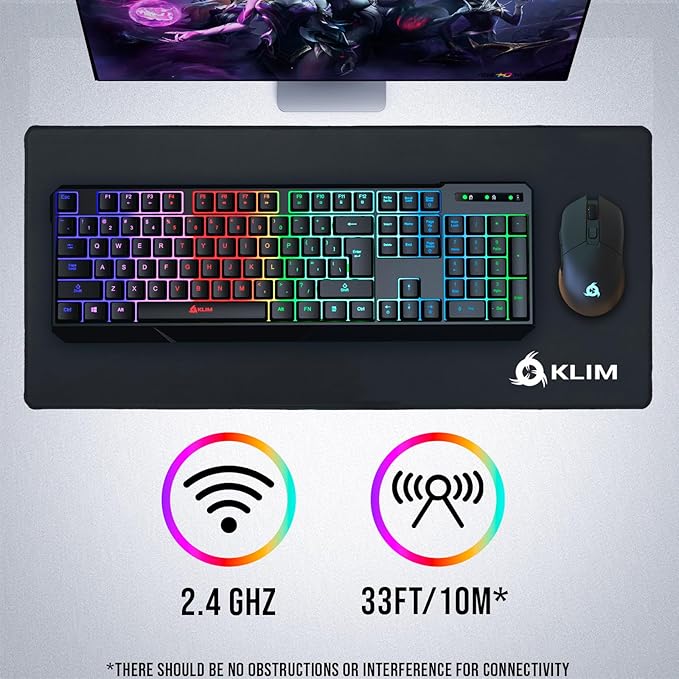 KLIM Chroma Wireless Keyboard – RGB Backlit Gaming Rechargeable Battery PC Keyboard Durable &amp Water-Resistant Compatible with PS4 PS5 &amp Mac - Black