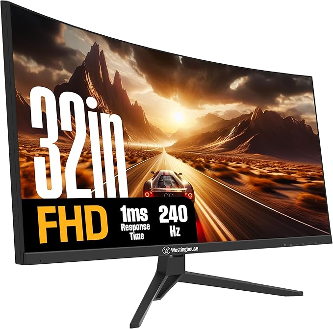 Westinghouse 32 Inch Curved Full HD Gaming Monitor 240Hz AMD FreeSync Support Low Motion Blur 1500R Curve 1920 x 1080 for PC Games with Built in Speakers DisplayPort HDMI