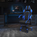 EMMA + OLIVER Black/Blue Ergonomic Gaming Chair -Recline Back/Arms Footrest Massaging Lumbar