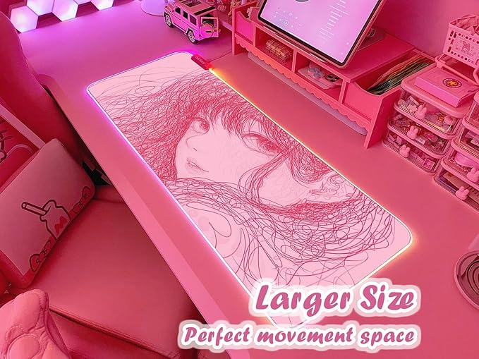 JMIYAV Pink RGB Gaming Mouse Pad 31.5x12 Inch PC XL Large Extended Glowing Led Light Up Desk Pad Non-Slip Rubber Base Computer Cute Mousepad Mat Desk Accessories Gaming Setup 39-9671