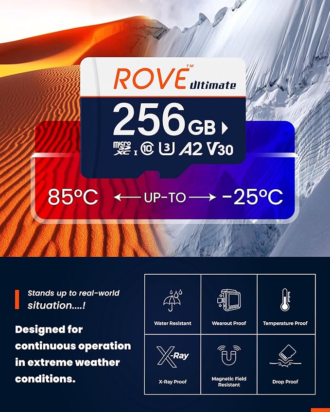 ROVE Ultimate Micro SD Card microSDXC 256GB Memory Card with USB 3.2 Type C Card Reader 170MB/s C10 U3 V30 4K A2 for Dash Cam Android Smart Phones Tablets Games