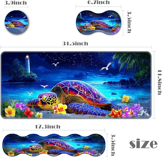 Ergonomic Keyboard Wrist Rest &amp Mouse Pad Wrist Rest SetXL Gaming Desk Mat 31.5x 11.8Non-Slip BaseMemory FoamEasy Typing Pain Relief for Office &amp HomeSea Turtle on Starry Beach