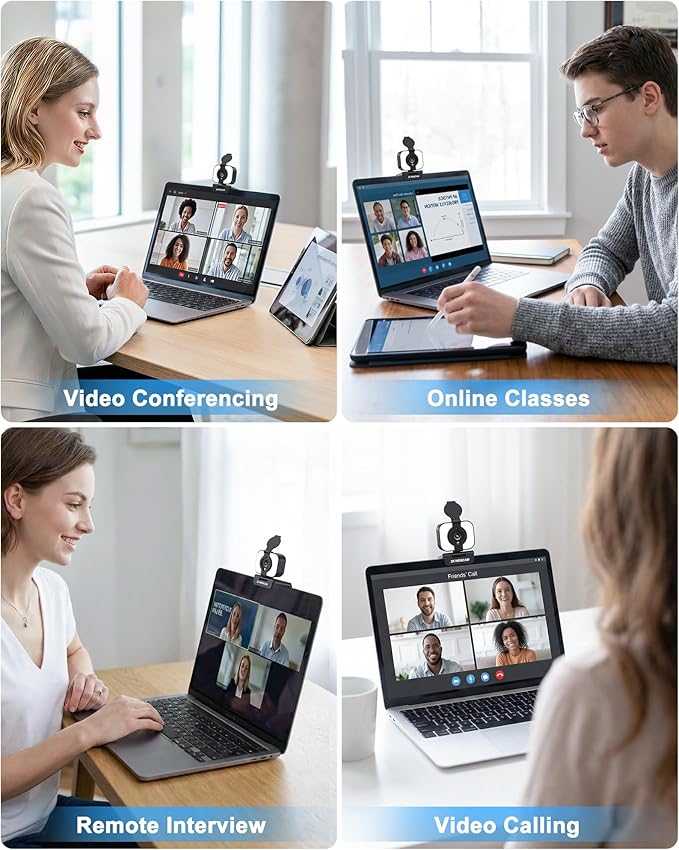 Atatat 2K QHD Webcam for PC with Microphone &amp Light &amp Privacy Cover Web Camera for Desktop Computer Laptop &amp MacBook Integrated Autofocus &amp Noise Canceling Mic for Zoom Meetings S