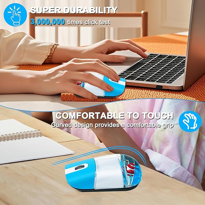 Wireless Mouse with Liquid Water Section &amp Floater Animal Portable Retro Silent Cute Aqua Mouse with USB Receiver Lightweight 1000DPI Optical Clear Water Mice for Laptop PC Computer (Blue Clownfi
