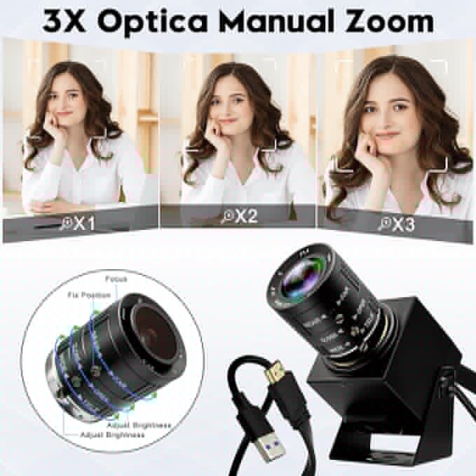 60fps HDMI USB Camera 4K High Speed USB3.0 HDMI Simultaneous Output PC Webcam 3.6-10mm 3X Manual Zoom Lens Close up Camera for Computer TV Projector Monitor Industrial Application
