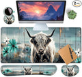 Large Gaming Mouse Pad+ Keyboard Wrist Rest Set Ergonomics Memory Foam Mouse Mat Wrist Rest Support for Home Office Waterproof Extended Mousepad 31.5x11.8in Highland Cow Desk Pad