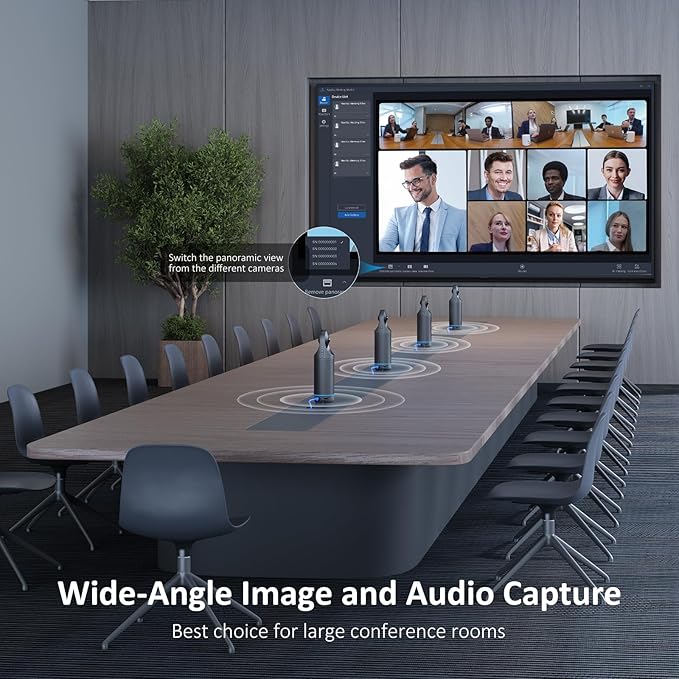 NexiGo Meeting 360 Ultra (Gen 3) Enhanced All-in-One Conference Camera System Multi-Camera Setup 8K Capture AI-Powered Framing and Auto Tracking for Medium to Large Meeting Rooms