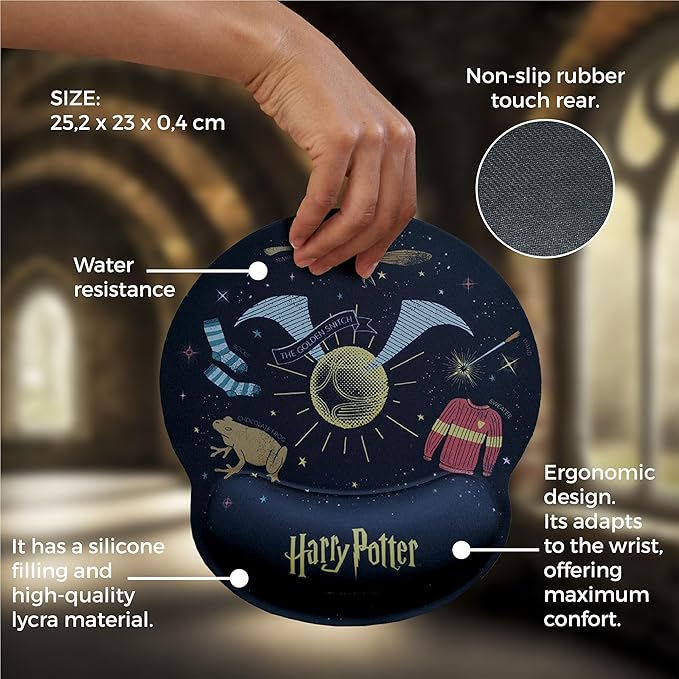 Harry Potter Ergonomic Mouse Pad with Golden Snitch Nimbus 2000 and More - Harry Potter Gifts Gel Mouse Mat with Non-Slip Wrist Rest Harry Potter Mouse Pad