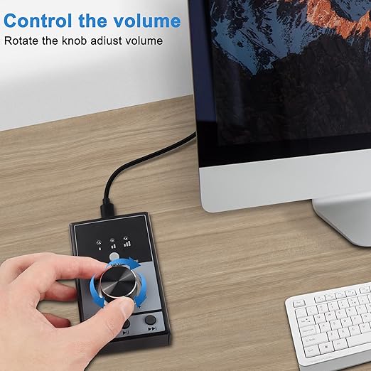XMSJSIY USB Volume Knob Controller Multimedia Computer Sound Controller with Play/Pause/Back/Forward FunctionOne-Click Mute for Phone PC Speaker Audio Adjustment