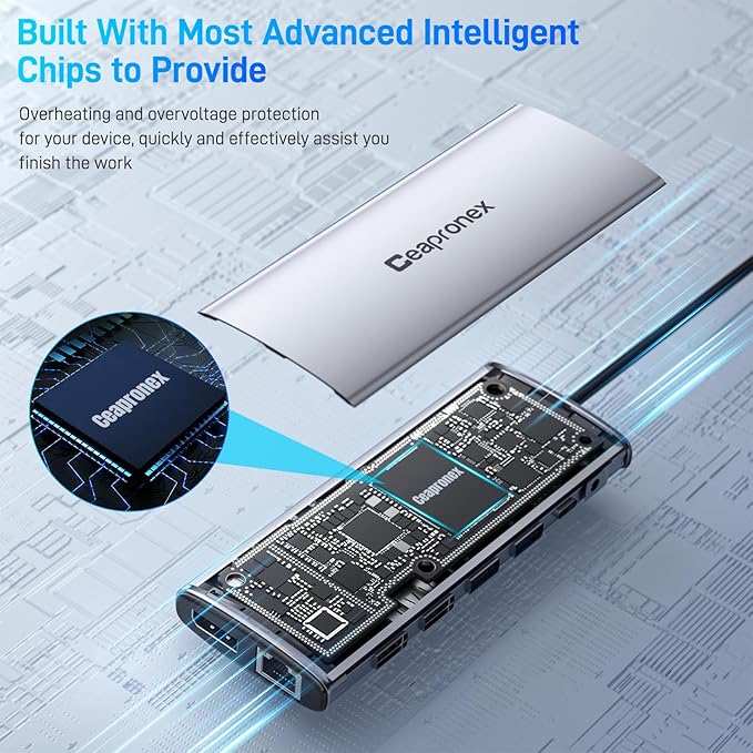 USB C Docking Station 14 in 1 with 2 HDMI 4K + DP 8K 3 Monitors Triple Display for Laptop/MacBook Pro/Air/HP/DELL/Lenovo USB C Hub Dongle Dock with USB 3.0 RJ45100W PD SD/TF Audio/Mic