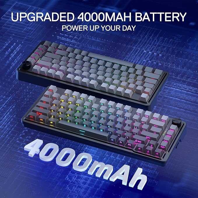 Redragon K673 GB 75% Wireless Gasket RGB Gaming Keyboard 3-Modes 81 Keys PBT Compact Mechanical Keyboard w/Hot-Swap Socket Dedicated Knob Control &amp 5-Layer Noise Dampening Custom Linear Switch