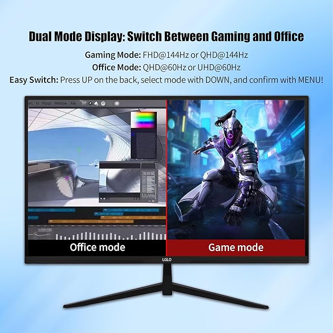 27 Inch 4K UHD (3840x2160) Monitor Dual Mode 4K@60Hz/2K@144Hz IPS Panel Borderless Design HDR400 99% sRGB Work &amp Gaming Monitor for Designers Office and PC Gaming with HDMI Display Port