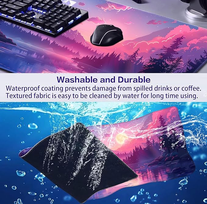 Sunset Mountain Scenic XXL Extended Mouse Pad Fuji Mountain Large Laptop Pad Waterproof Non Slip Game Office Sewn Table Pad 35.4 x 15.7 x 0.12 Inches