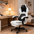 Cute Gaming Chair with Cat Paw Lumbar Cushion and Cat Ears Kawaii Pink Computer Chair with Footrest Ergonomic PC Video Anime Gaming Chairs Recliner for Kids Girls Teens (White)