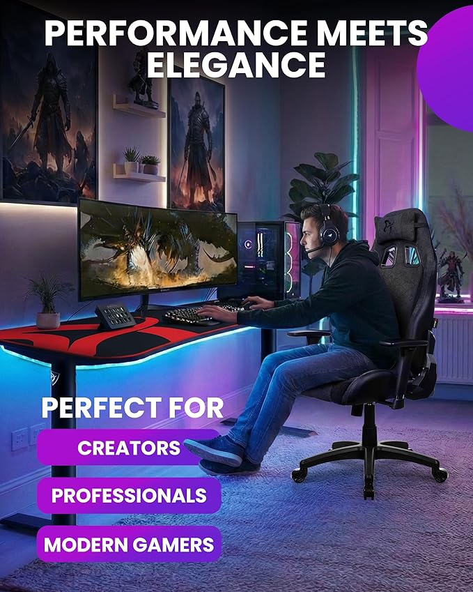 Arozzi Avanti Gaming Chair - Soft Fabric Ergonomic Gaming Chairs for Adults - Adjustable Height Backrest &amp Armrest with Head Pillow - Home Office Setup Professional Computer Chairs Dark Grey