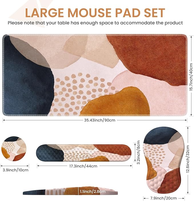 Large Desk Matt for Desktop Boho Desk Mat Set Carpal Tunnel Keyboard and Mouse Pad Desk Mat for Keyboard and Mouse XL Computer Mouse Pad for Desktop Laptop Color Block Orange