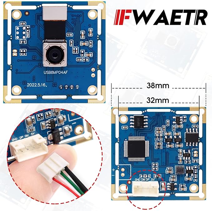 Autofocus USB Camera 8MP 4K Camera Module with 72° Distortion Free LensPlug and Play UVC USB2.0 for PC ComputerCompatible with Windows LinuxIdeal for Industrial Security Video Surveillance