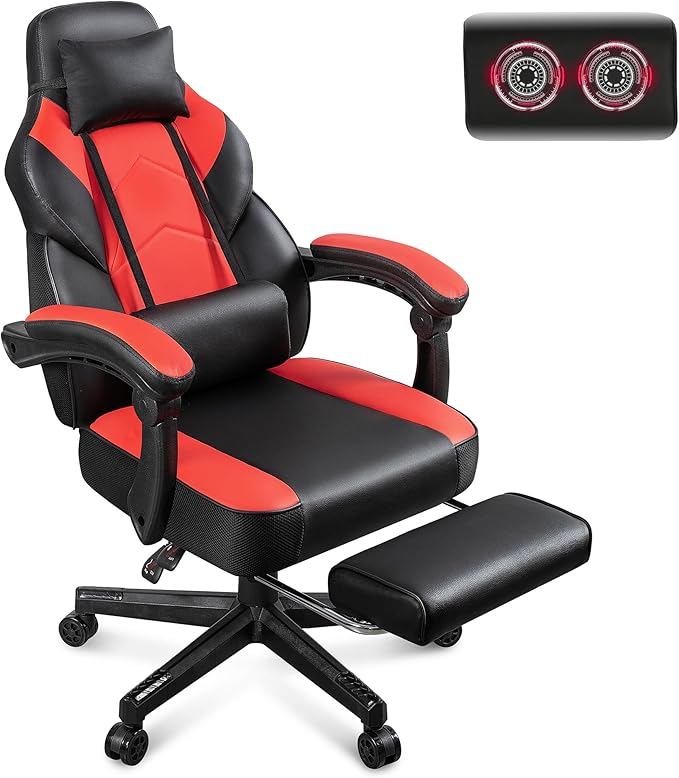 Gaming Chair for Adults Gaming Chairs with Footrest Ergonomic Video Game Chair with Massage Lumbar Big and Tall Computer Chair Height Adjustable with Headrest and 360° Swivel Seat Red