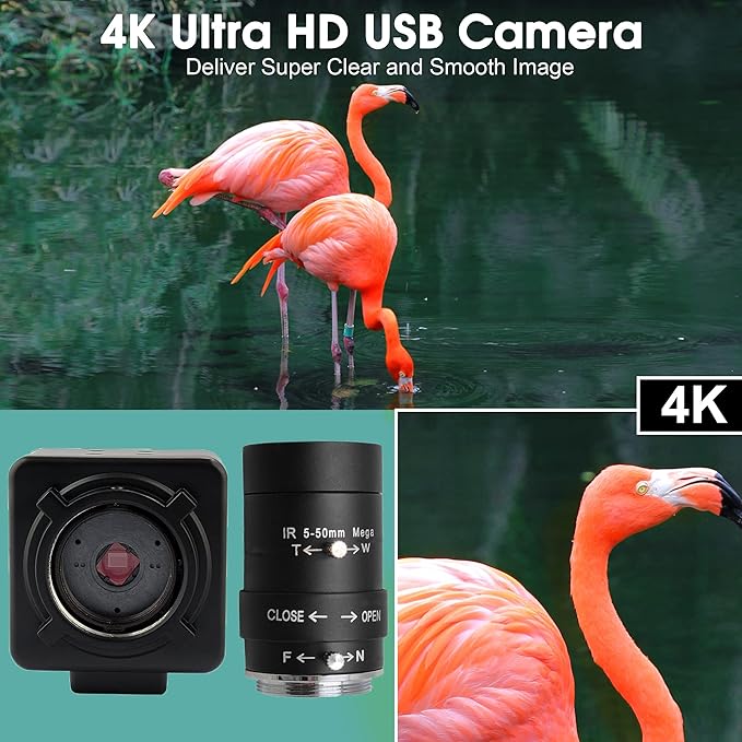 SVPRO 4K USB Camera with Zoom 5-50mm Lens 10X Optical Zoom Manual Focus Webcam High Definition 3840x2160@30fps Adjustable Focal Length Camera with Sony IMX317 Sensor for PC Laptop Pi