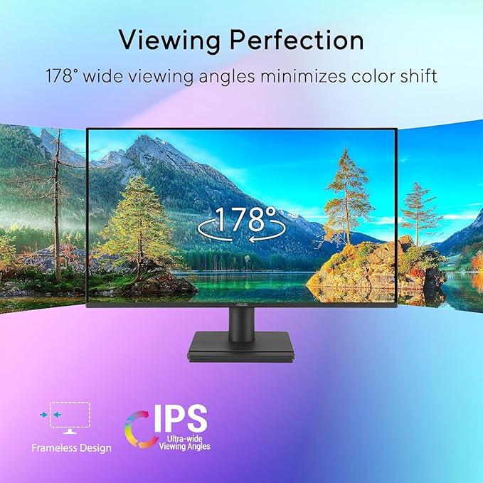ASUS 24 Monitor FHD(1920x 1080) 120Hz 1ms Adaptive-Sync 99% sRGB Anti-Glare Eye Care VESA Mountable HDMI VGA Frameless Low Blue Light Tilt Adjust Black for Office and Gaming