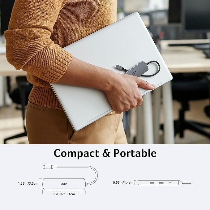 acer 6 in 1 USB C Hub 4K@60Hz USBC to HDMI Adapter with 1000Mbps Ethernet 100W PD Charging USB A/USB C Data Ports USB C Splitter for MacBook Pro/Air Acer iPad iPhone 17/16/15