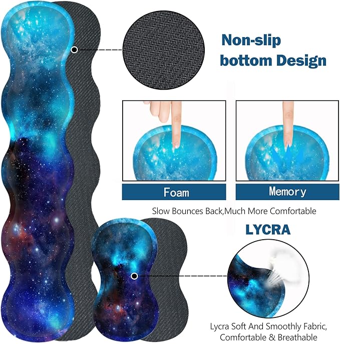 Extended Gaming Mouse Pad Keyboard Wrist Rest Pad Wrist Support Mousepad Set Artso Large Rubber Base Stitched Edges Multifunctional Desk Pad (35 x15.5 in) for Work Office Home Universe Galaxy